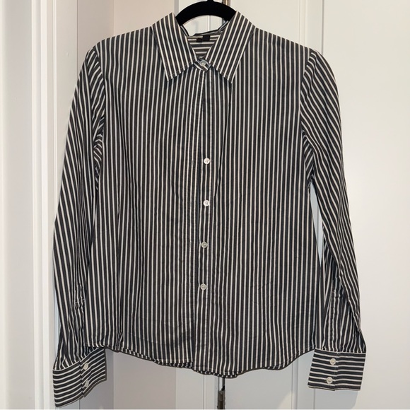 Theory Tops - Theory Gray and White Striped Button Down Shirt